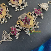 Red Stone Dual Tone High Neck Choker -S457